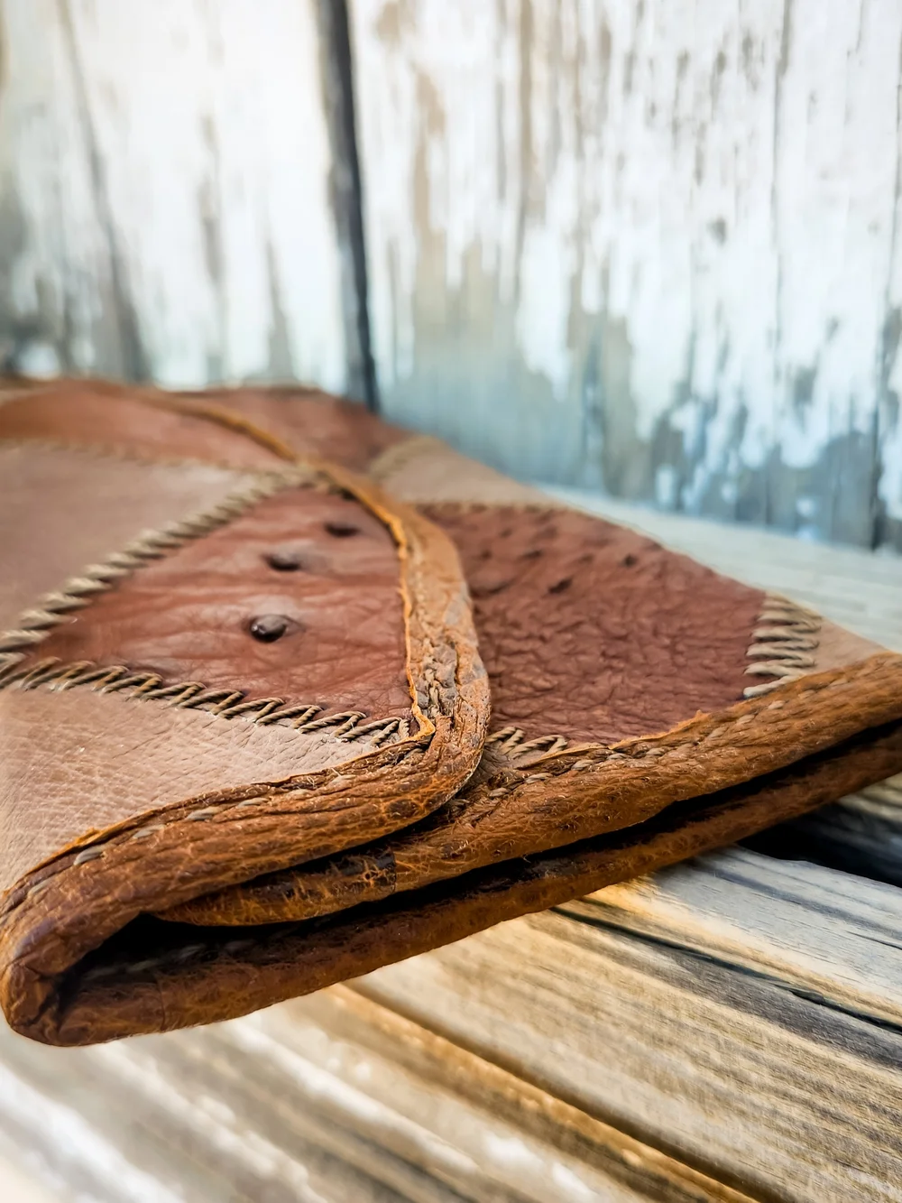 Handstitched Two-Tone  Clutch Wallet - Brown & Tan